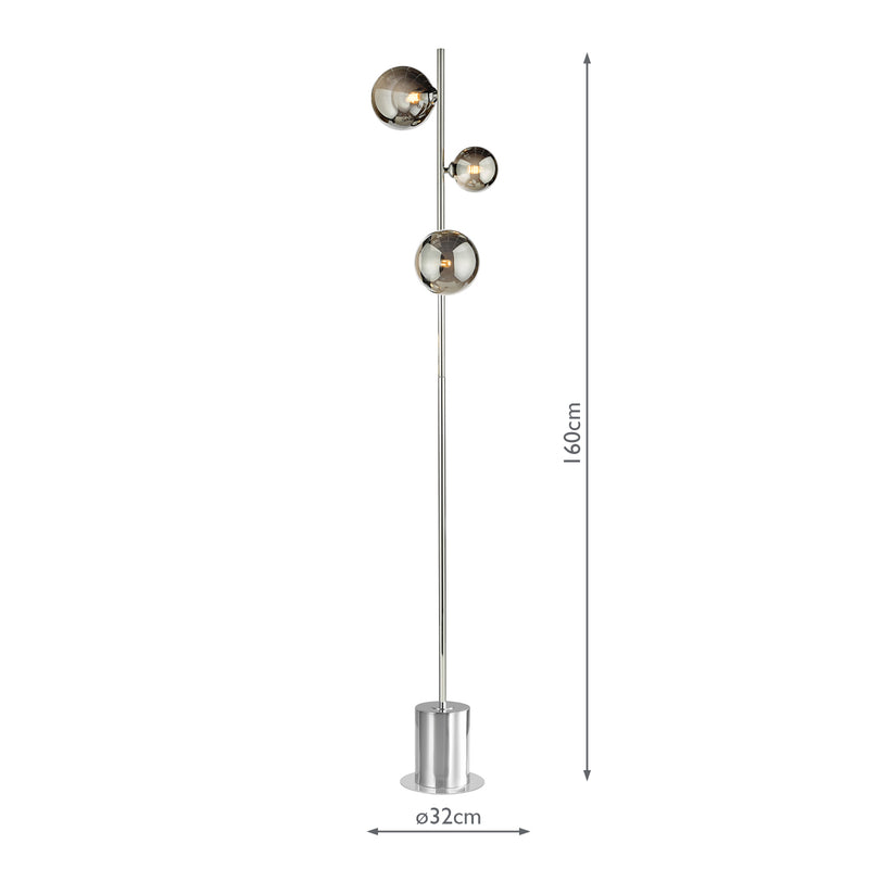Dar Lighting Spiral 3 Light Floor Lamp Polished Chrome and Smoked Glass • SPI5550-01-24