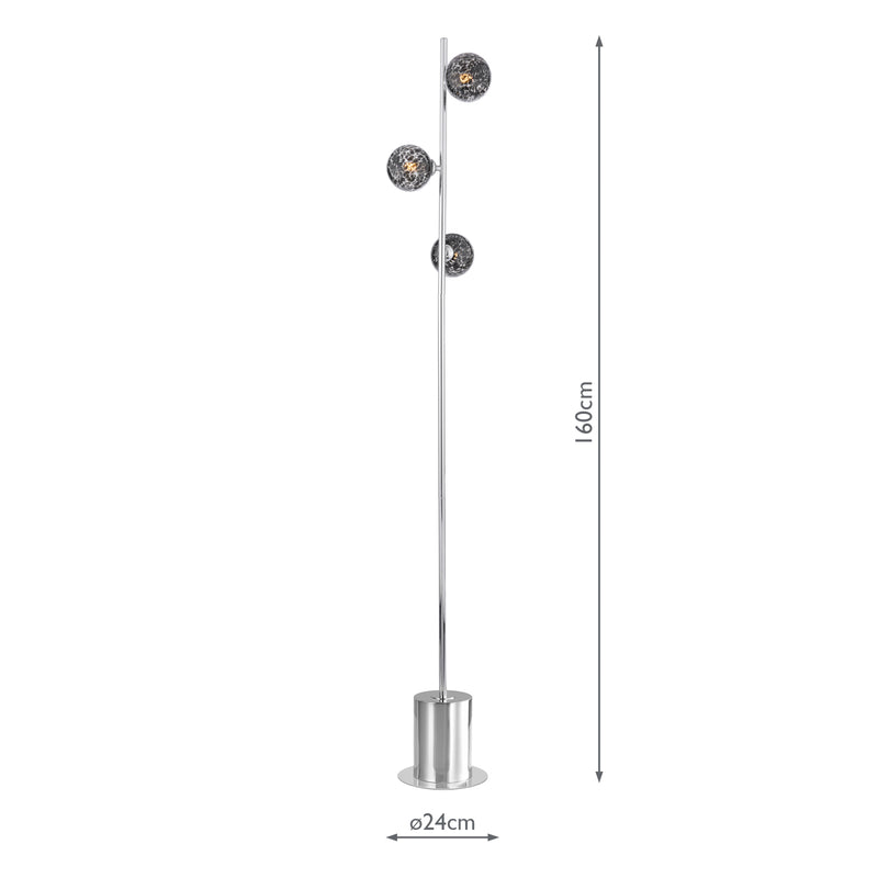 Dar Lighting Spiral 3 Light Floor Lamp Polished Chrome With Black Confetti Glass • SPI5550-21