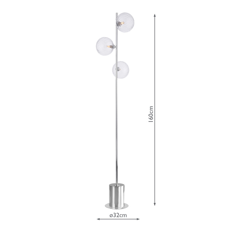 Dar Lighting Spiral 3 Light Floor Lamp Polished Chrome With Closed Glass • SPI5550-22