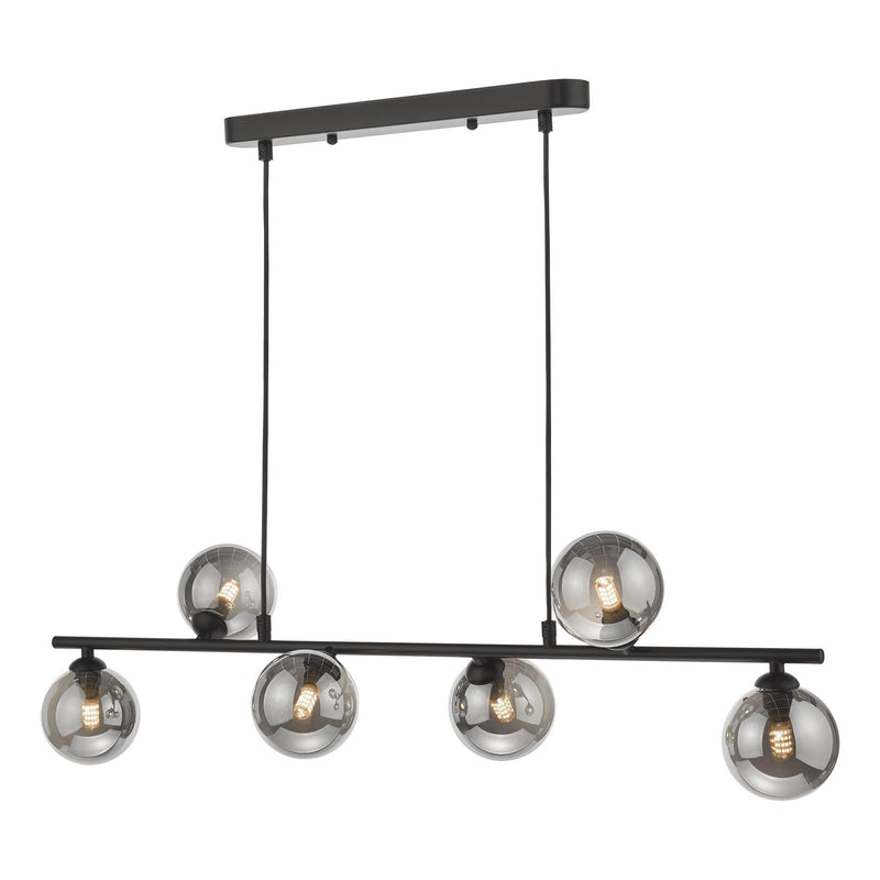 Dar Lighting Spiral 6 Light Bar Pendant Matt Black With Smoked Glass • SPI6422-01