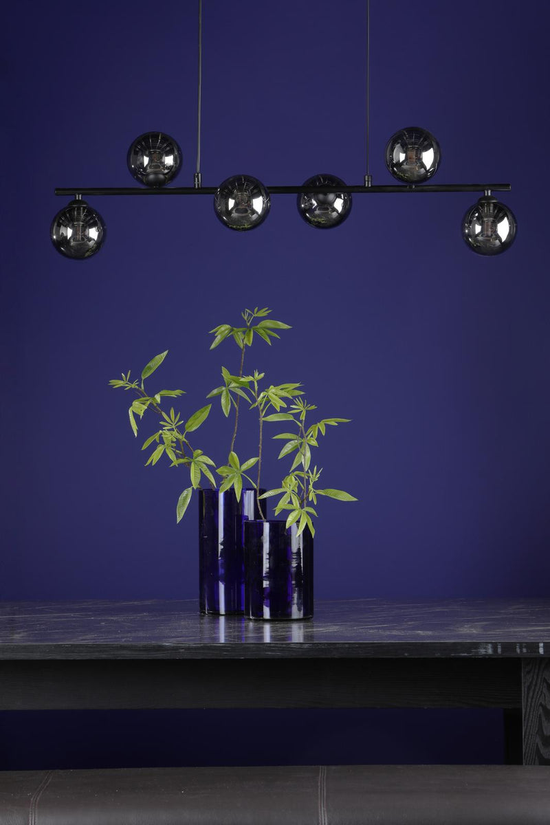 Dar Lighting Spiral 6 Light Bar Pendant Matt Black With Smoked Glass • SPI6422-01