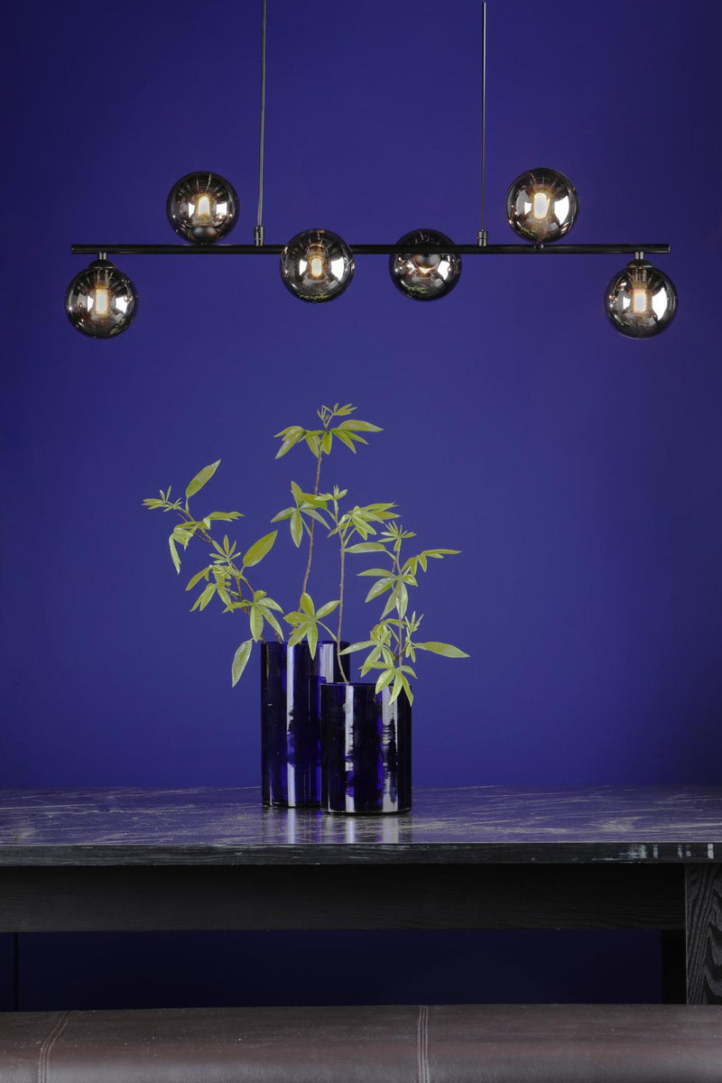 Dar Lighting Spiral 6 Light Bar Pendant Matt Black With Smoked Glass • SPI6422-01