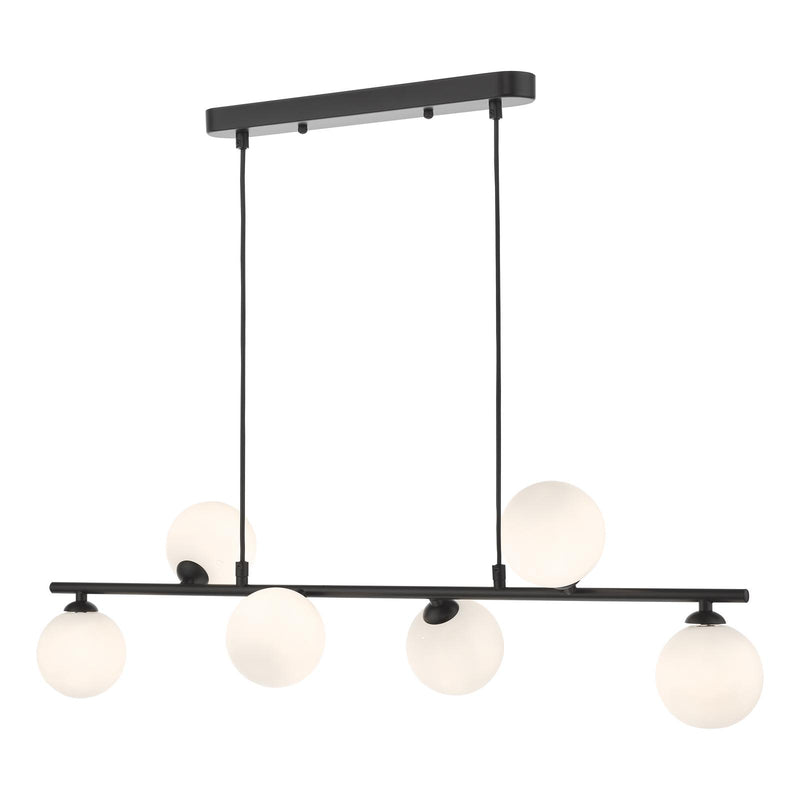 Dar Lighting Spiral 6 Light Bar Pendant Matt Black With Opal Glass • SPI6422-02