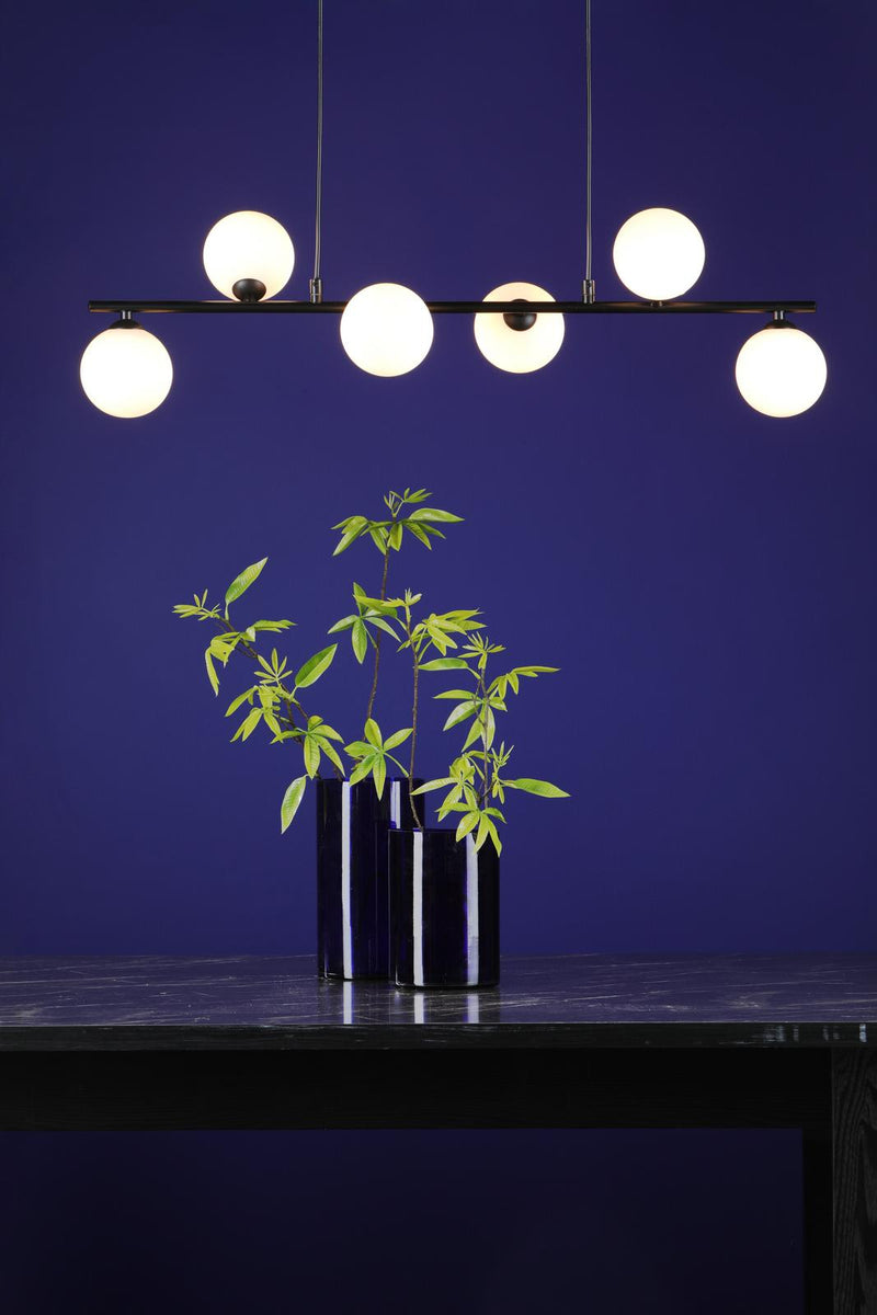 Dar Lighting Spiral 6 Light Bar Pendant Matt Black With Opal Glass • SPI6422-02