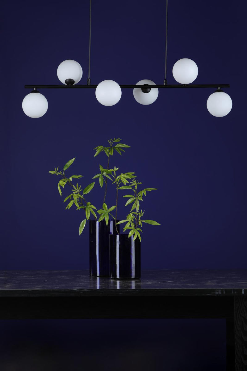 Dar Lighting Spiral 6 Light Bar Pendant Matt Black With Opal Glass • SPI6422-02