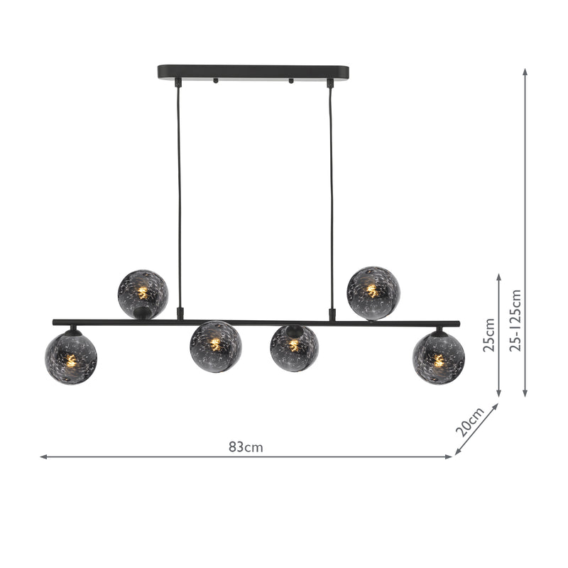 Dar Lighting Spiral 6 Light Bar Pendant Matt Black With Black Confetti Glass • SPI6422-21