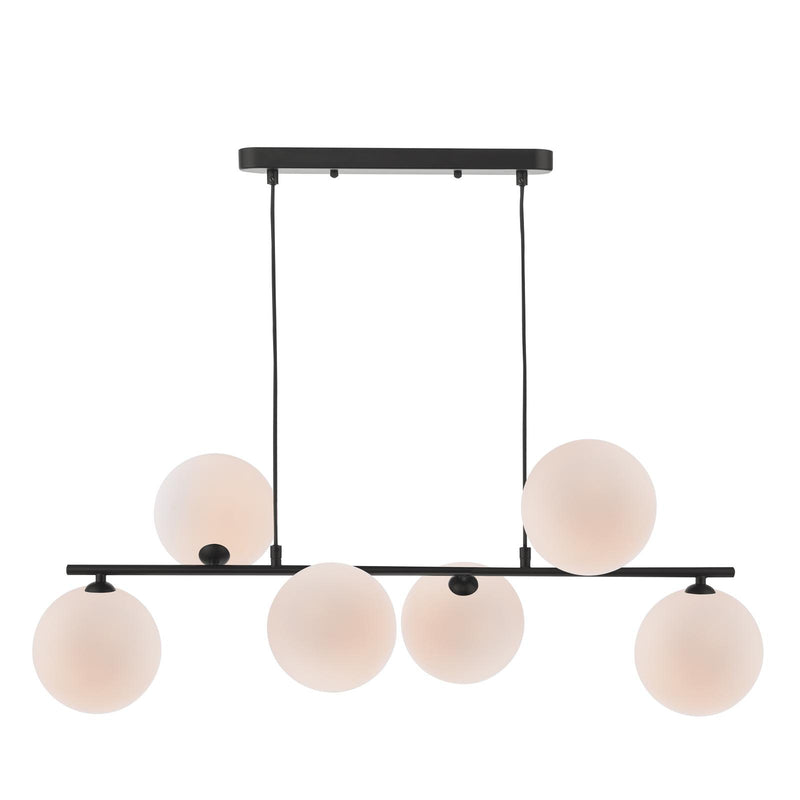 Dar Lighting Spiral 6 Light Bar Pendant Matt Black With Opal Glass • SPI6422-23