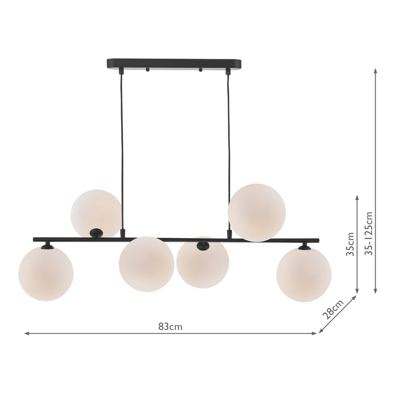 Dar Lighting Spiral 6 Light Bar Pendant Matt Black With Opal Glass • SPI6422-23