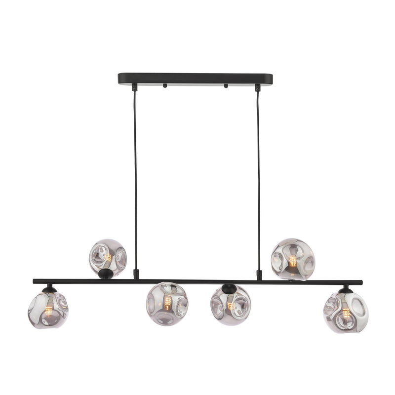 Dar Lighting Spiral 6 Light Bar Pendant Matt Black With Closed Organic Smoked Glass • SPI6422-28
