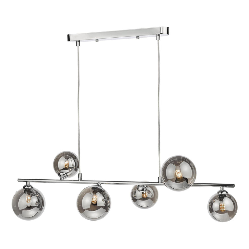 Dar Lighting Spiral 6 Light Bar Pendant Polished Chrome and Smoked Glass • SPI6450-01-24