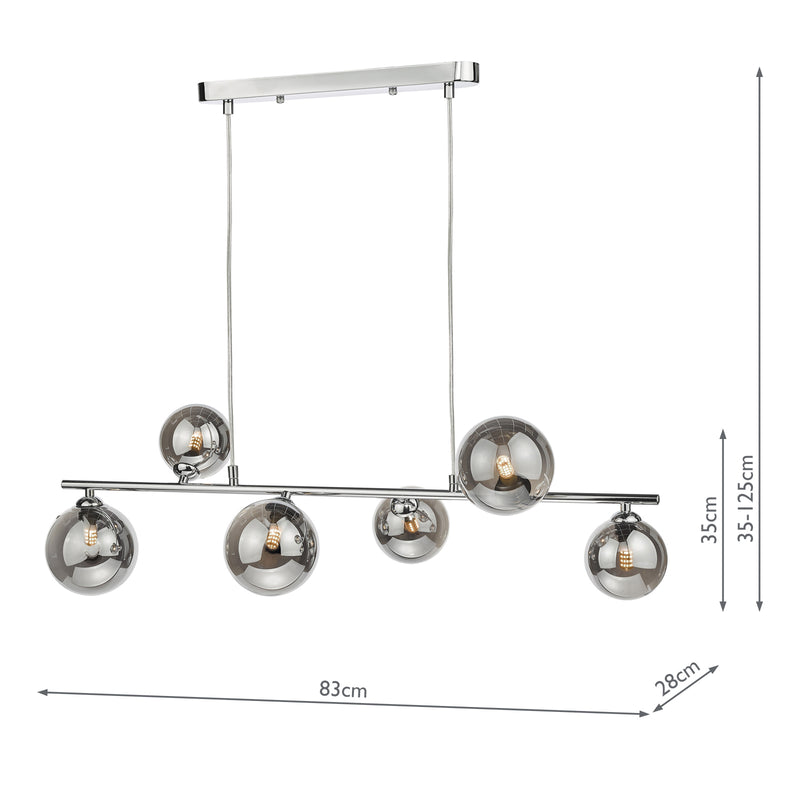 Dar Lighting Spiral 6 Light Bar Pendant Polished Chrome and Smoked Glass • SPI6450-01-24