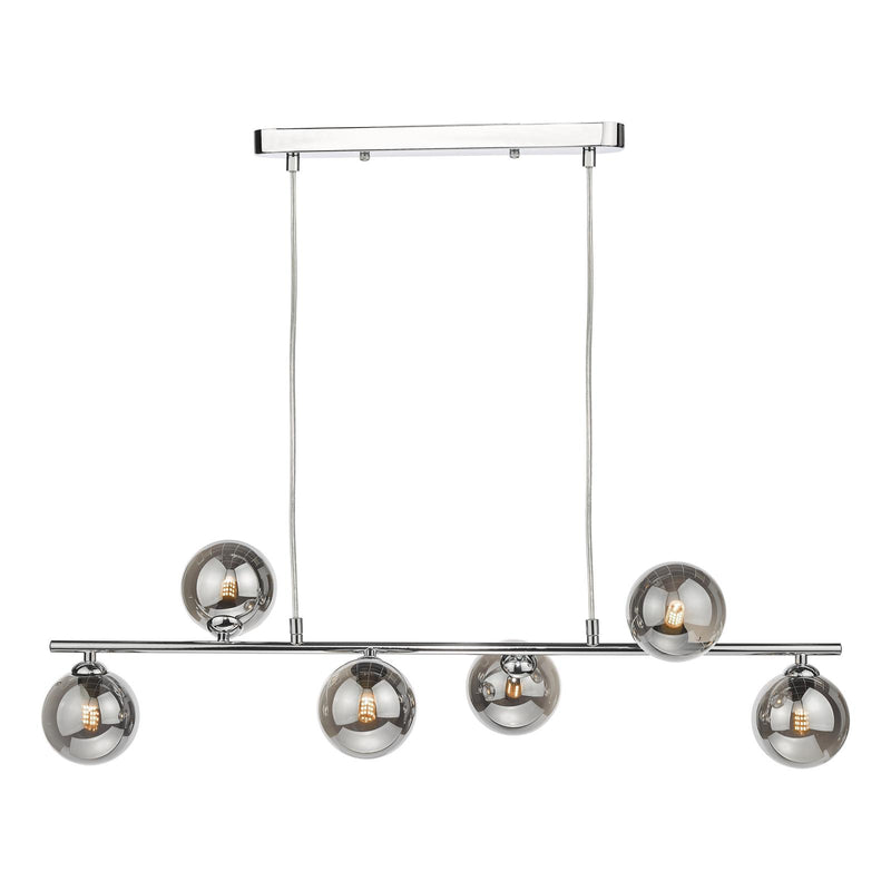 Dar Lighting Spiral 6 Light Bar Pendant Polished Chrome With Smoked Glass • SPI6450-01