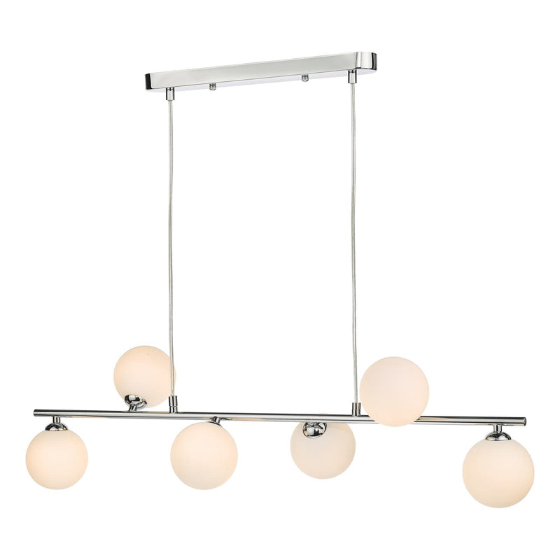 Dar Lighting Spiral 6 Light Bar Pendant Polished Chrome With Opal Glass • SPI6450-02