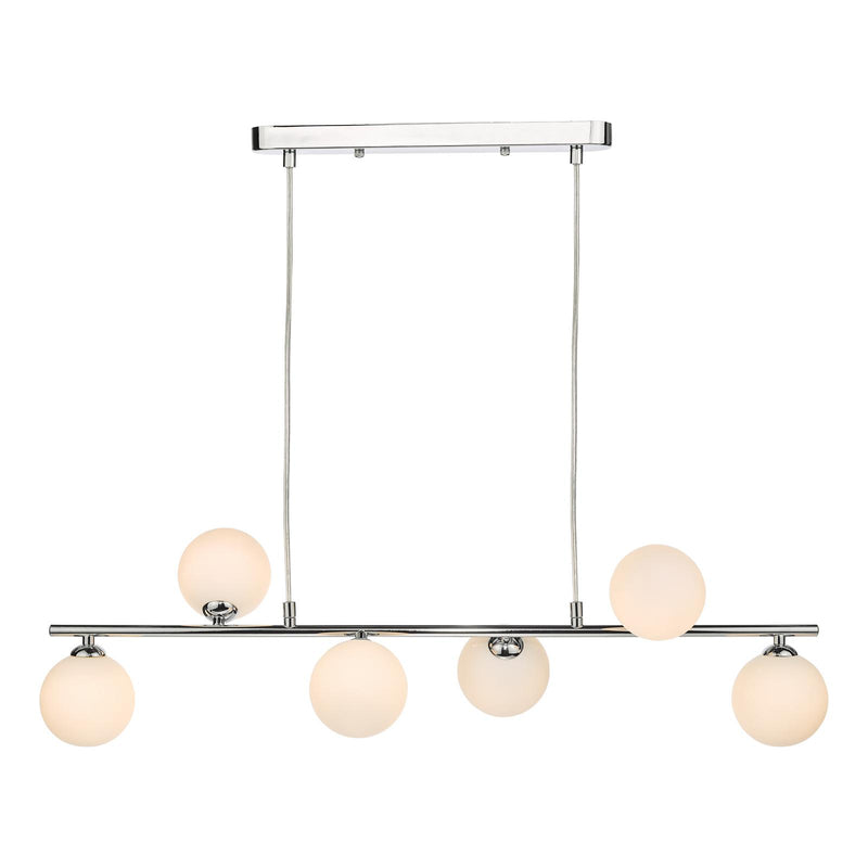 Dar Lighting Spiral 6 Light Bar Pendant Polished Chrome With Opal Glass • SPI6450-02