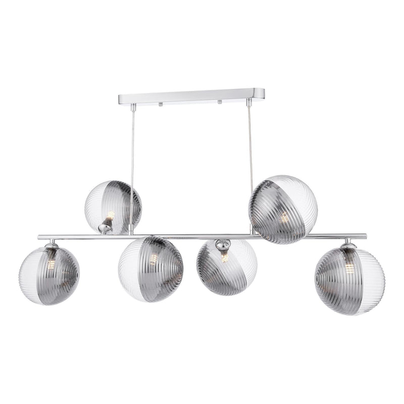 Dar Lighting Spiral 6 Light Bar Pendant Polished Chrome With Smoked/Clear Ribbed Glass • SPI6450-19