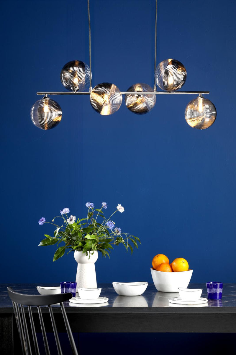 Dar Lighting Spiral 6 Light Bar Pendant Polished Chrome With Smoked/Clear Ribbed Glass • SPI6450-19