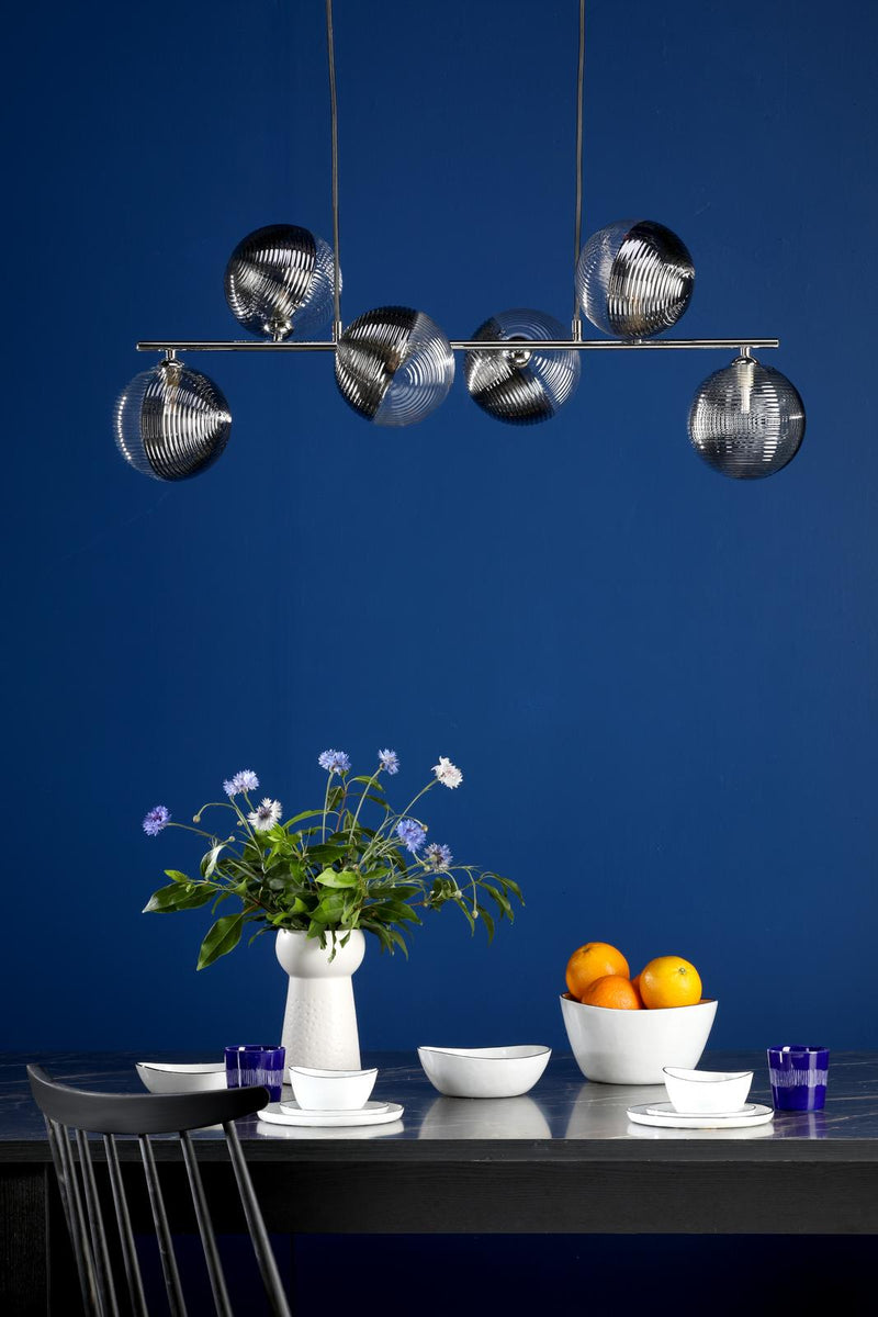 Dar Lighting Spiral 6 Light Bar Pendant Polished Chrome With Smoked/Clear Ribbed Glass • SPI6450-19