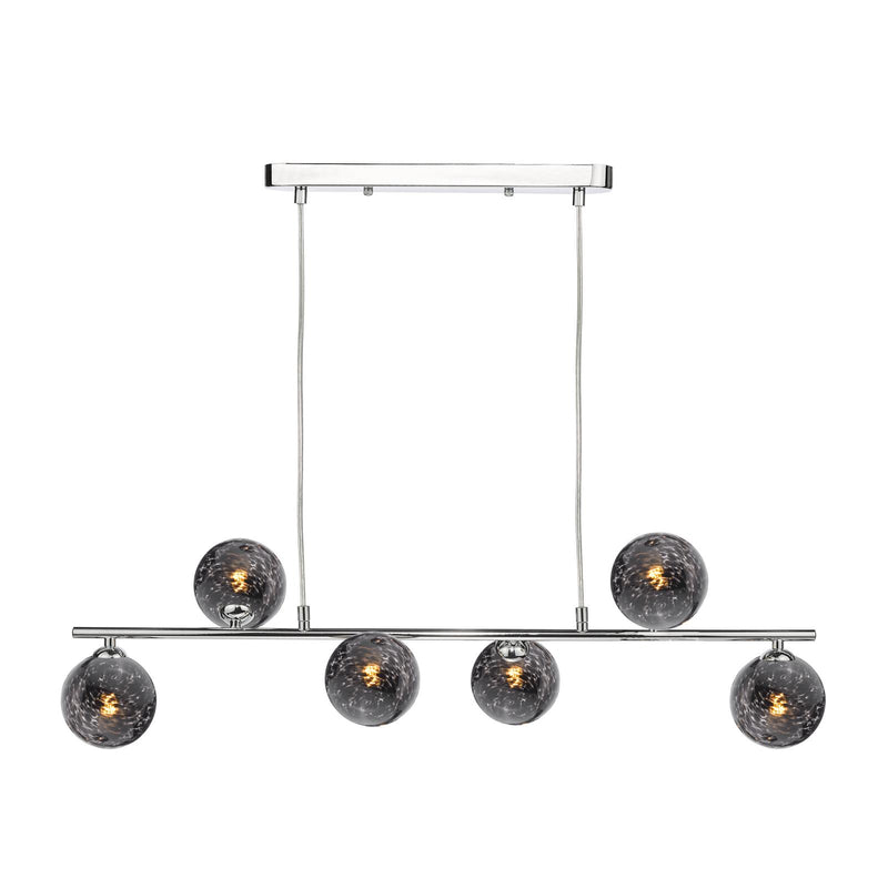 Dar Lighting Spiral 6 Light Bar Pendant Polished Chrome With Black Confetti Glass • SPI6450-21