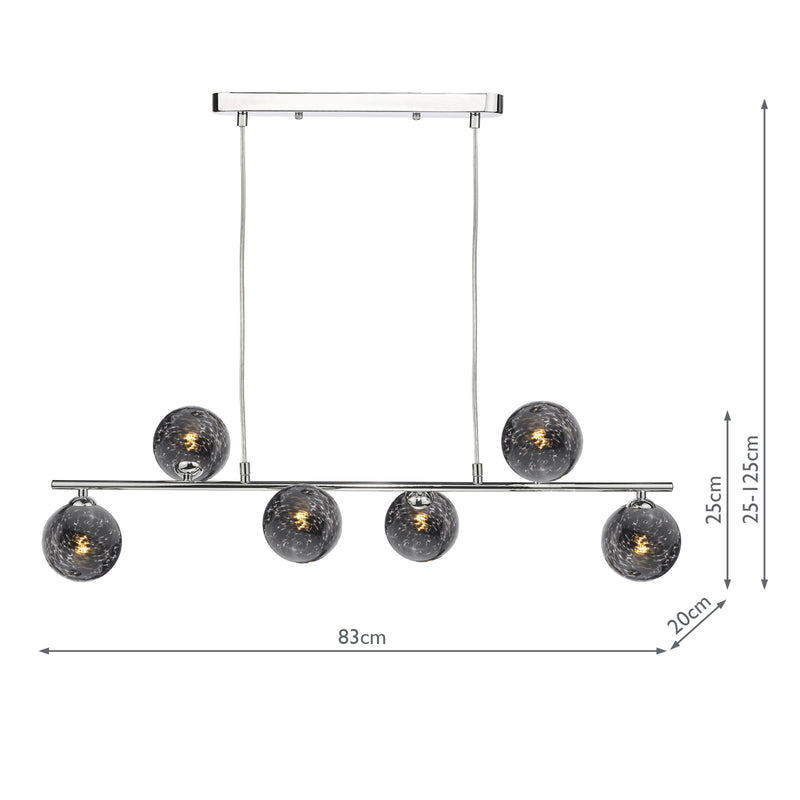 Dar Lighting Spiral 6 Light Bar Pendant Polished Chrome With Black Confetti Glass • SPI6450-21