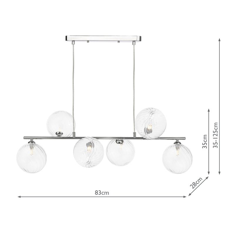 Dar Lighting Spiral 6 Light Bar Pendant Polished Chrome With Closed Glass • SPI6450-22
