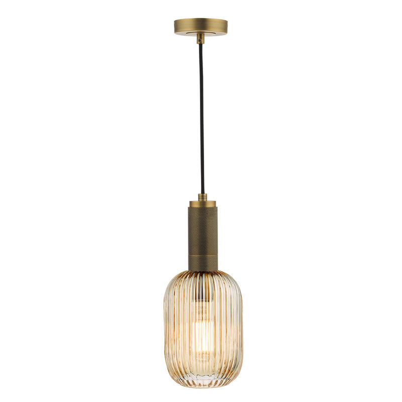Dar Lighting Sawyer Pendant Natural Brass and Champagne Ribbed Glass • SPK0140-SAW6506