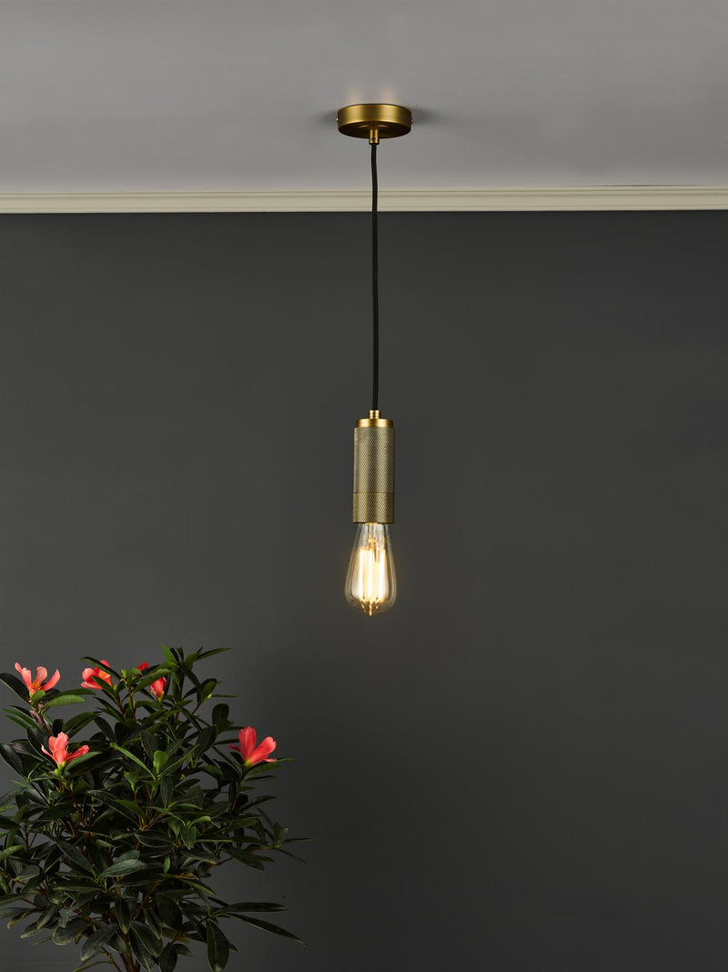 Dar Lighting 1 Light Knurled Brass E27 Suspension • SPK0140