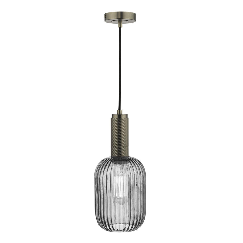 Dar Lighting Sawyer Pendant Antique Chrome and Smoked Ribbed Glass • SPK0167-SAW6510