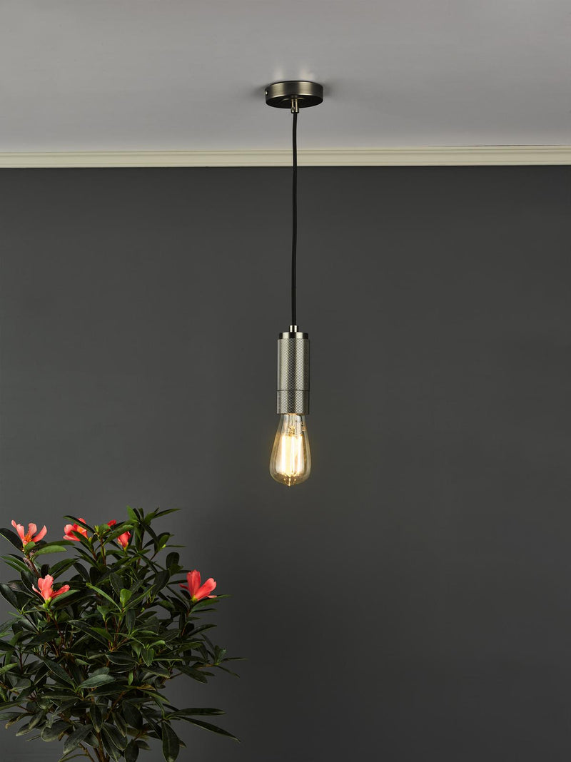 Dar Lighting 1 Light Knurled Antique Chrome E27 Suspension • SPK0167