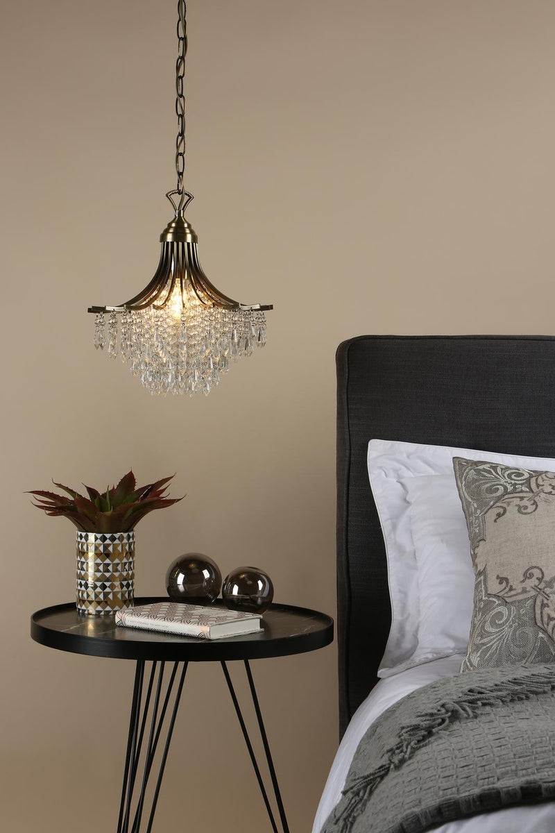Dar Lighting Suri 1 Light Pendant Antique Brass Faceted Glass • SUR0108