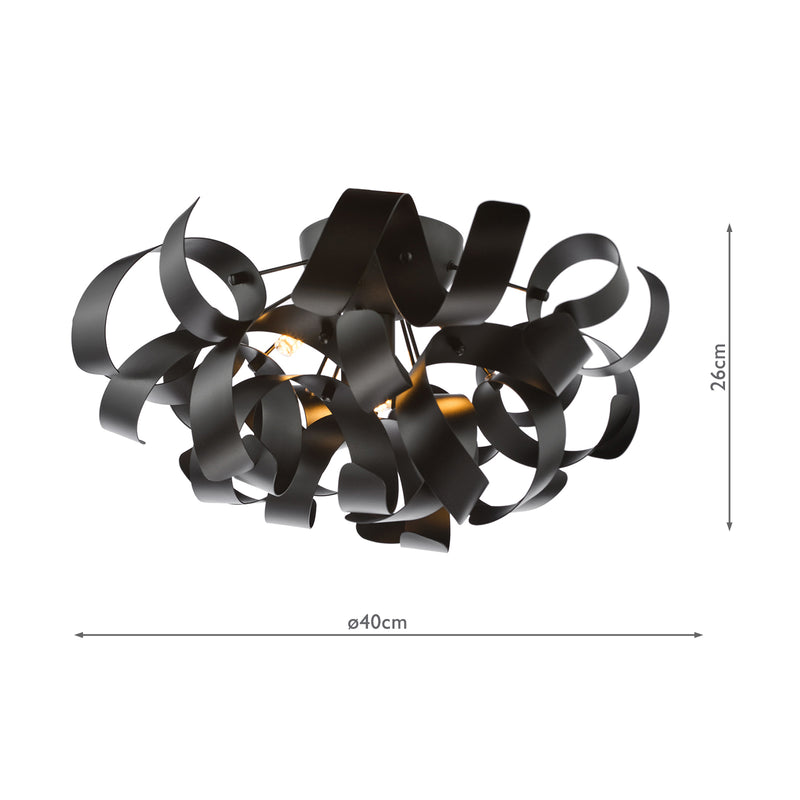Dar Lighting Swash 4 Light Flush Black With Black Ribbins • SWA0422-03