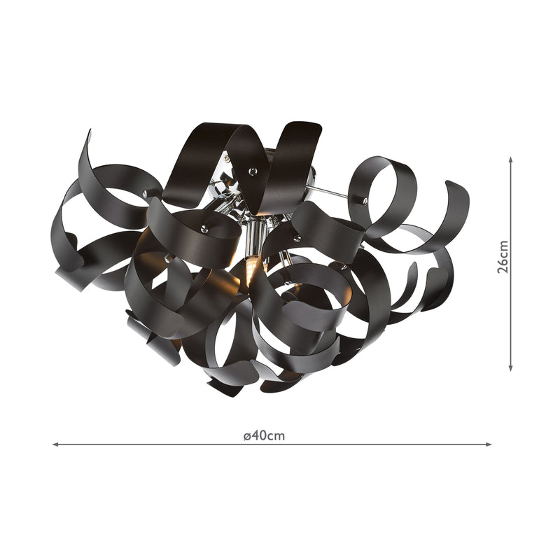 Dar Lighting Swash 4 Light Flush Polished Chrome With Black Ribbons • SWA0450-03