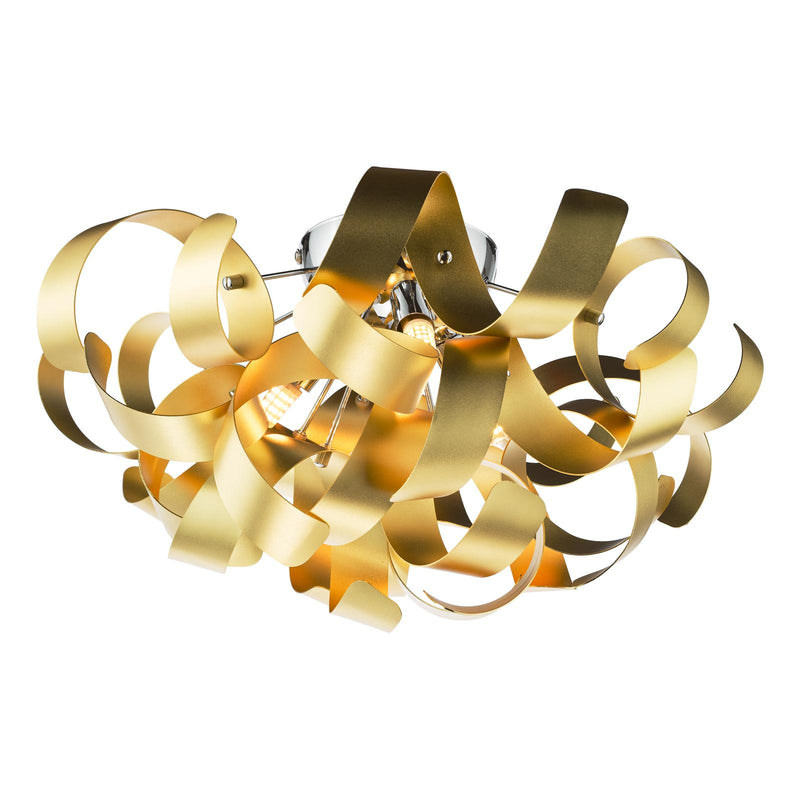 Dar Lighting Swash 4 Light Flush Polished Chrome With Gold Ribbons • SWA0450-05