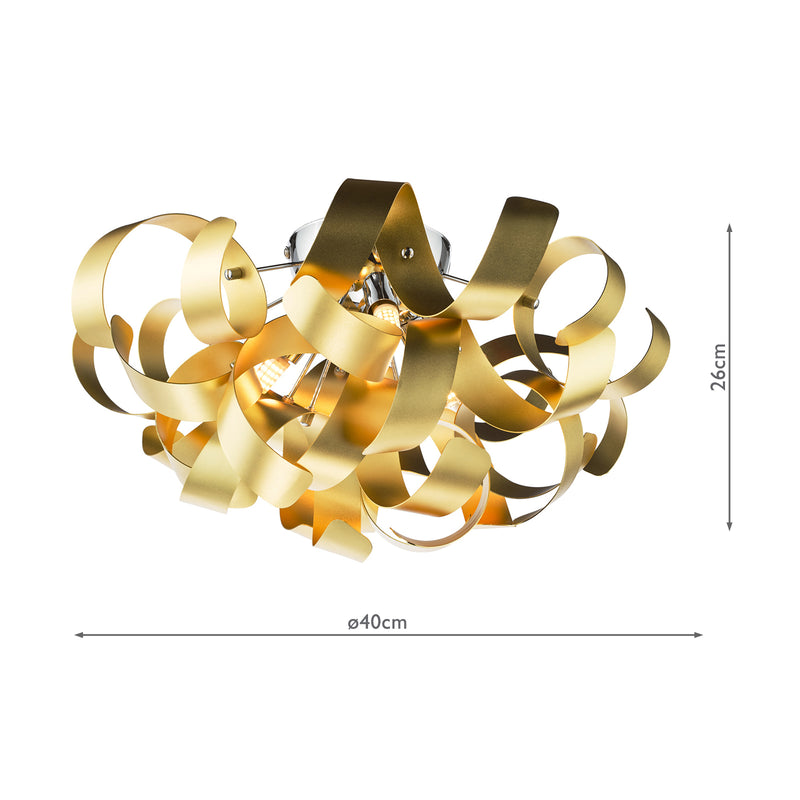 Dar Lighting Swash 4 Light Flush Polished Chrome With Gold Ribbons • SWA0450-05