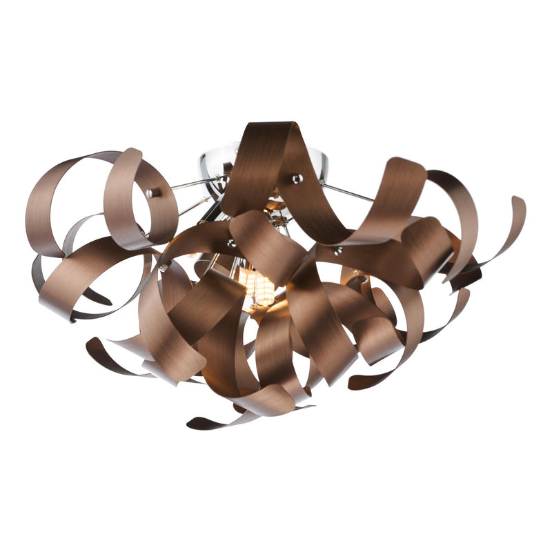 Dar Lighting Swash 4 Light Flush Polished Chrome With Copper Ribbons • SWA0450-06
