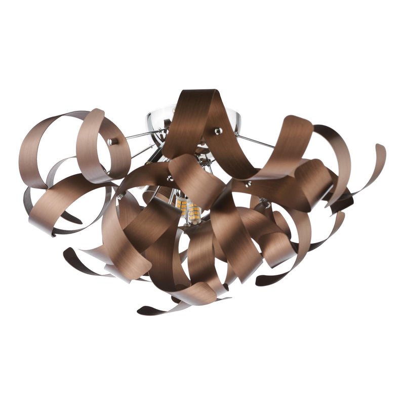 Dar Lighting Swash 4 Light Flush Polished Chrome With Copper Ribbons • SWA0450-06