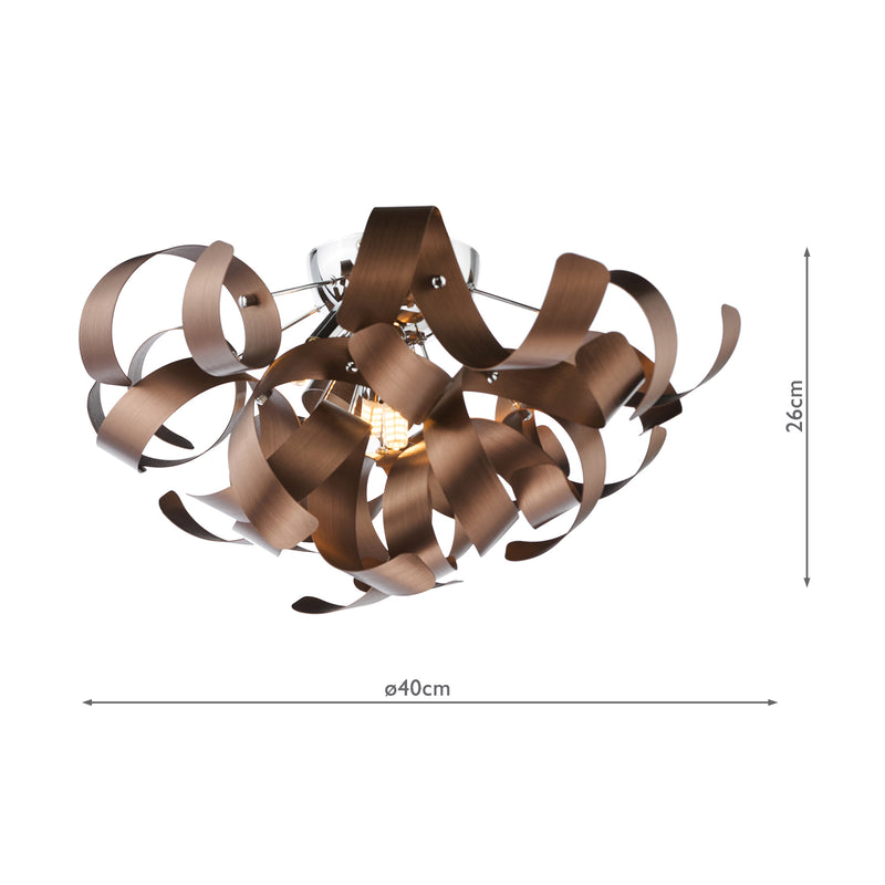 Dar Lighting Swash 4 Light Flush Polished Chrome With Copper Ribbons • SWA0450-06