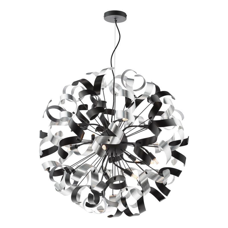 Dar Lighting Swash 12 Light Pendant Black With Black & Aluminium Ribbons • SWA1222-01