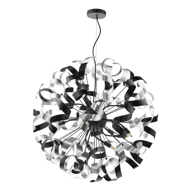 Dar Lighting Swash 12 Light Pendant Black With Black & Aluminium Ribbons • SWA1222-01