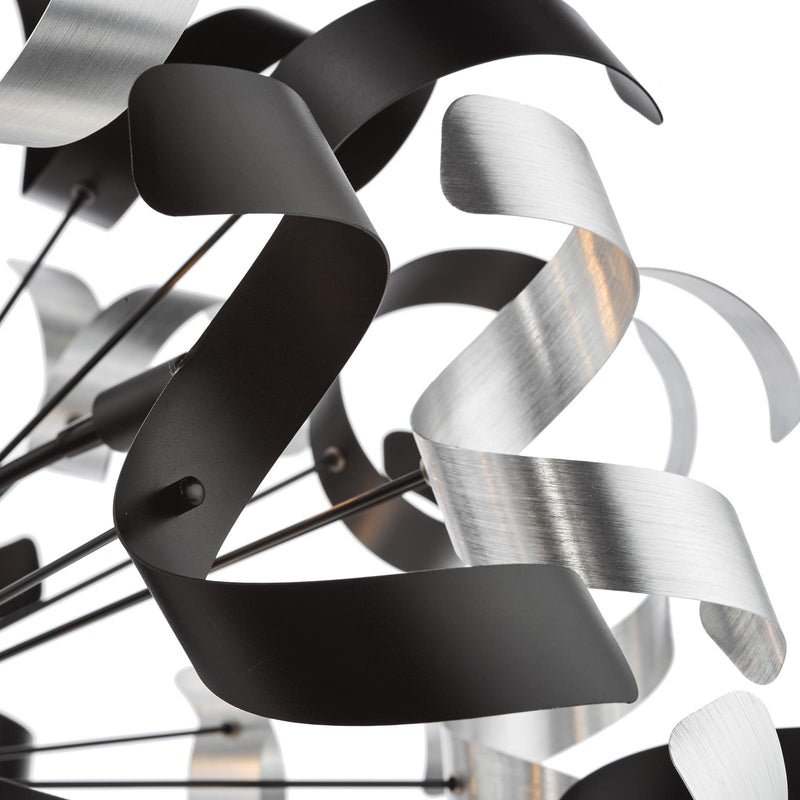 Dar Lighting Swash 12 Light Pendant Black With Black & Aluminium Ribbons • SWA1222-01