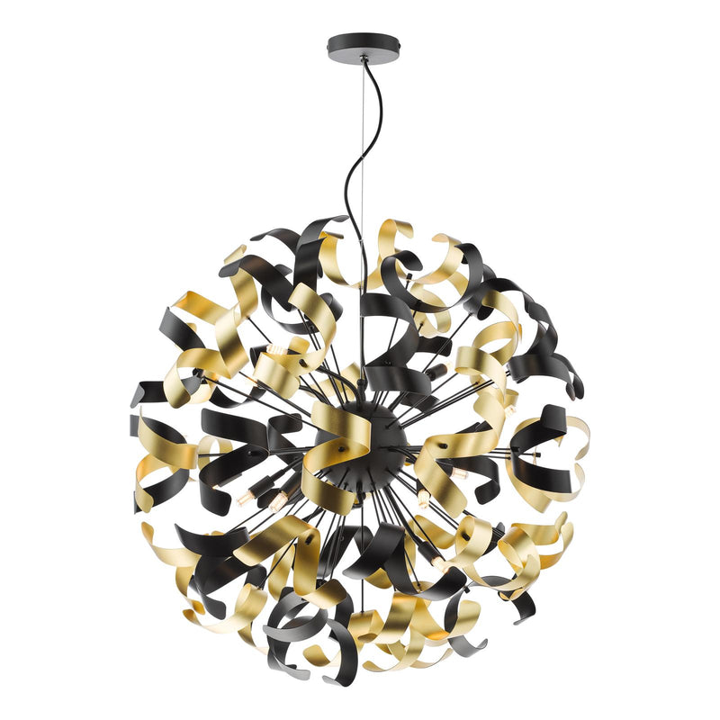 Dar Lighting Swash 12 Light Pendant Black With Black & Gold Ribbons • SWA1222-02