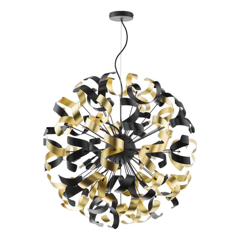 Dar Lighting Swash 12 Light Pendant Black With Black & Gold Ribbons • SWA1222-02