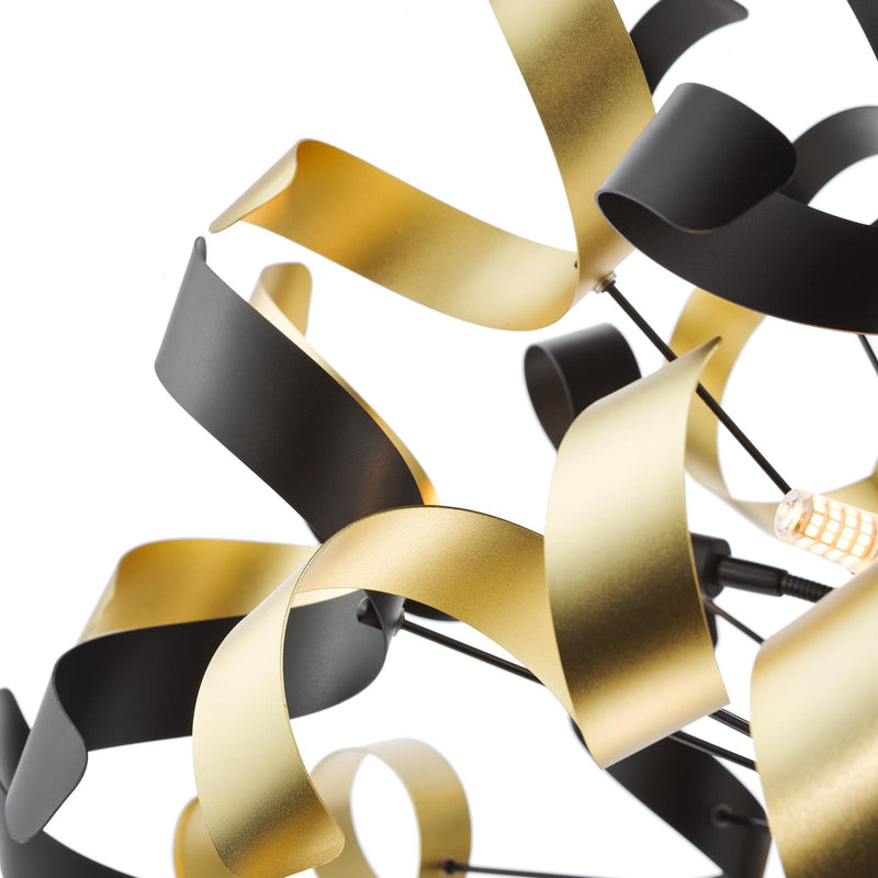 Dar Lighting Swash 12 Light Pendant Black With Black & Gold Ribbons • SWA1222-02