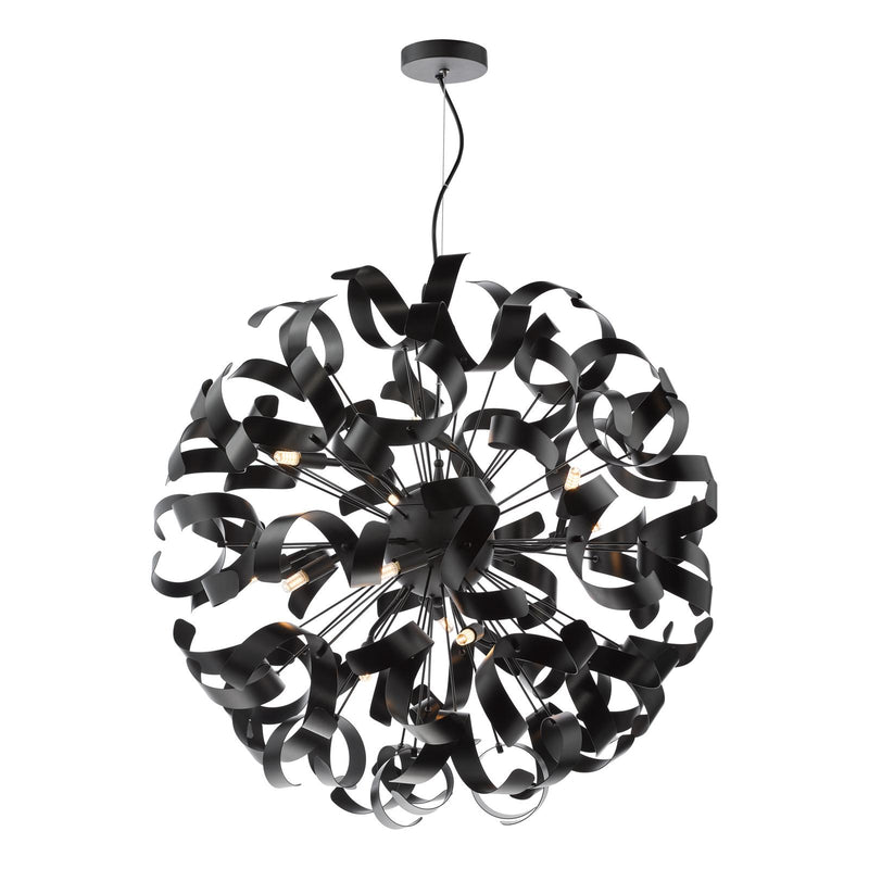 Dar Lighting Swash 12 Light Pendant Black With Black Ribbons • SWA1222-03