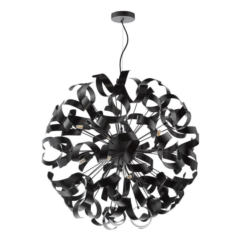 Dar Lighting Swash 12 Light Pendant Black With Black Ribbons • SWA1222-03