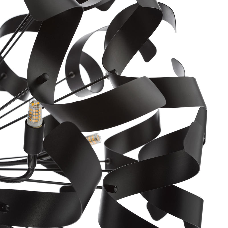 Dar Lighting Swash 12 Light Pendant Black With Black Ribbons • SWA1222-03