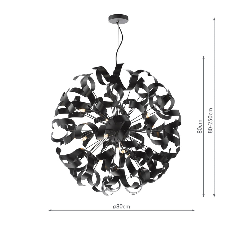 Dar Lighting Swash 12 Light Pendant Black With Black Ribbons • SWA1222-03