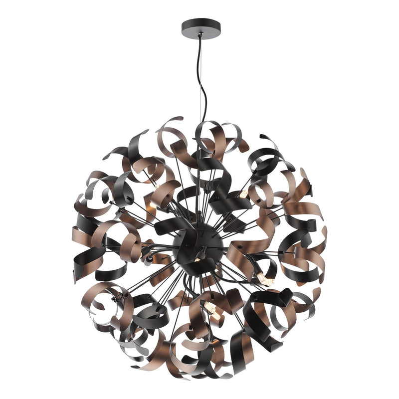 Dar Lighting Swash 12 Light Pendant Black With Copper Ribbons • SWA1222-07