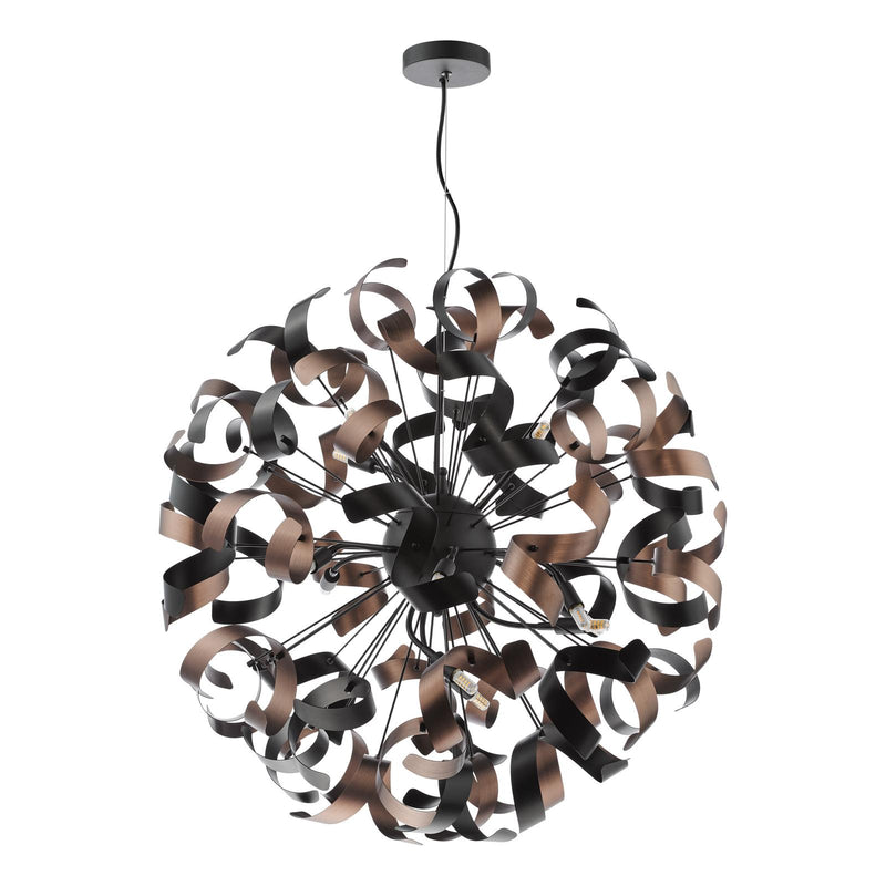 Dar Lighting Swash 12 Light Pendant Black With Copper Ribbons • SWA1222-07