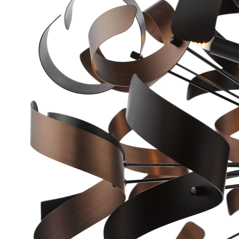 Dar Lighting Swash 12 Light Pendant Black With Copper Ribbons • SWA1222-07