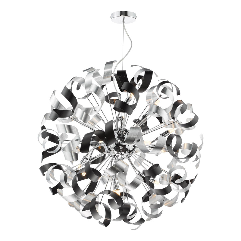 Dar Lighting Swash 12 Light Pendant Polished Chrome With Black & Aluminium Ribbons • SWA1250-01